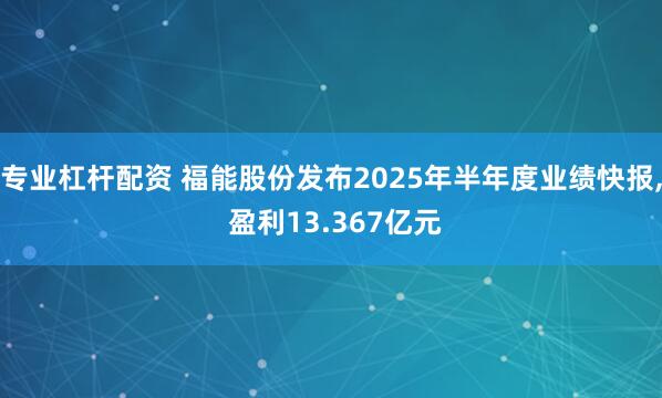 专业杠杆配资 福能股份发布2025年半年度业绩快报, 盈利13.367亿元