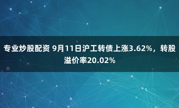 专业炒股配资 9月11日沪工转债上涨3.62%，转股溢价率20.02%